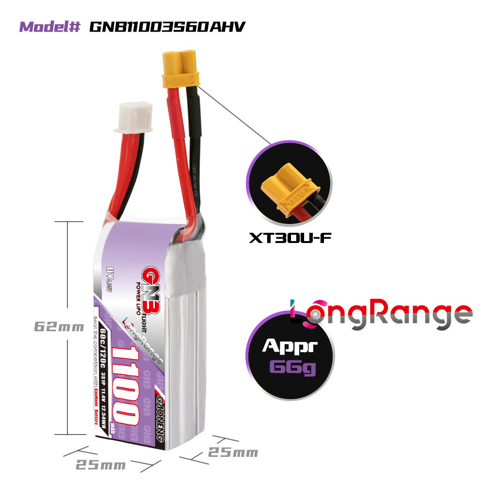GNB 1100mAh 2S 3S 4S 6S 60C/12 - Drone Lipo Battery recension och pris